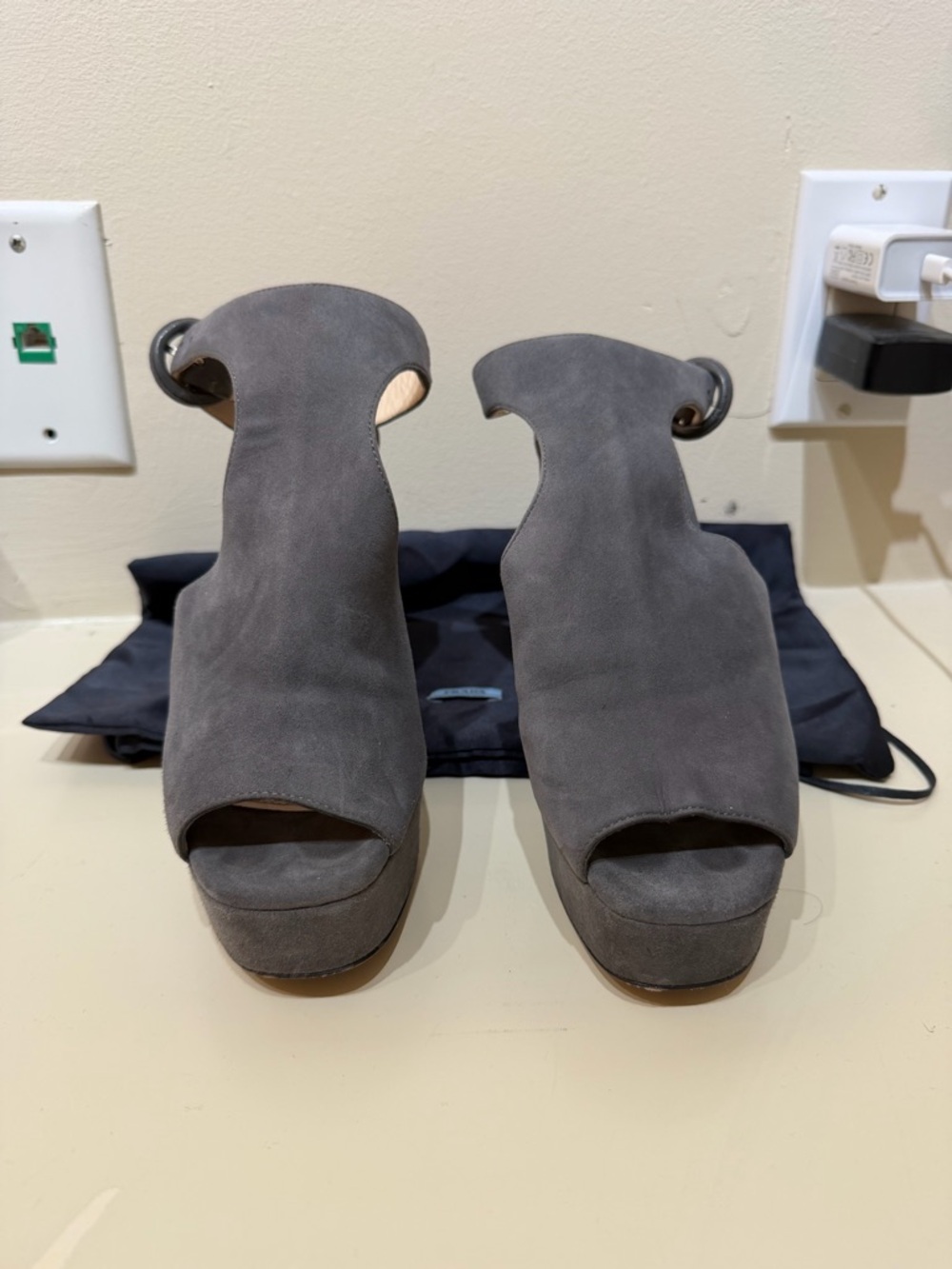 Prada Charcoal Suede Platform Sandal with Buckle Ankle Strap - Picture 4 of 10